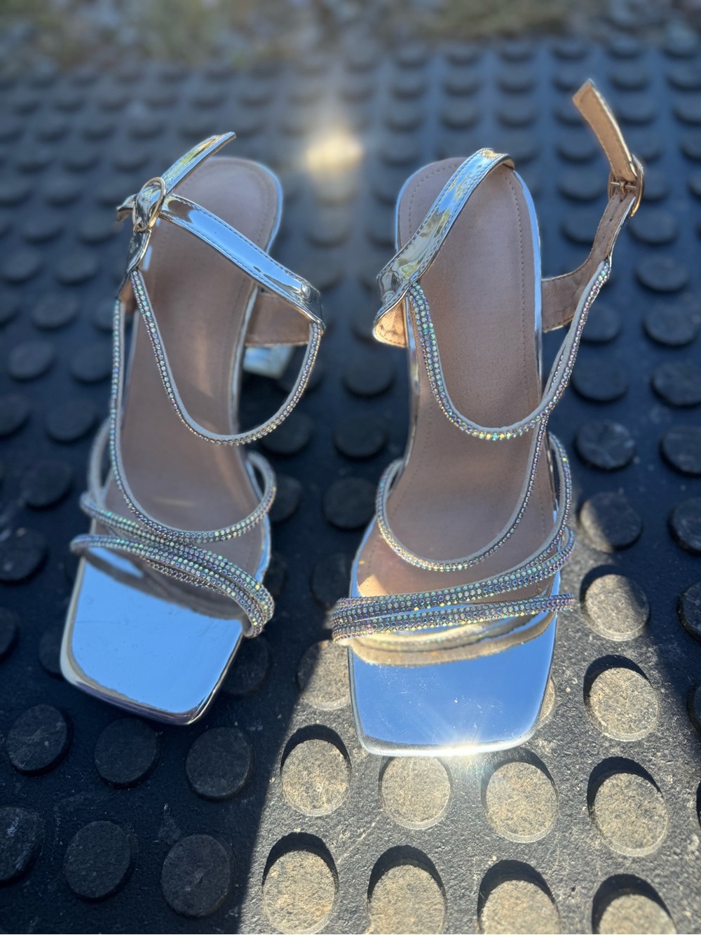 Silver Rhinestone Strappy Women's Sandals